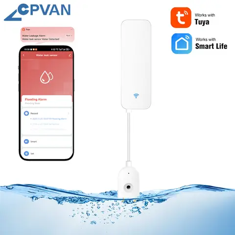 CPVAN WiFi 누수 센서 – Tuya/Smart Life APP로 제어하는 홈 보안 시스템 누출 경보기 및 물 흐름 감지기