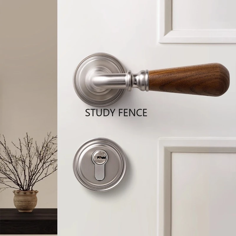 

1 Set of Indoor Metal Door Lock Home Bedroom Door Lock Wooden Handle Silent Room Door Lock Household Hardware with Keys