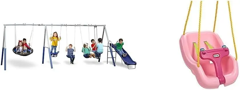 

Recreation Fun Forever Swing Set, Gray & Little Tikes Snug 'n Secure Pink Swing with Adjustable Straps, 2-in-1