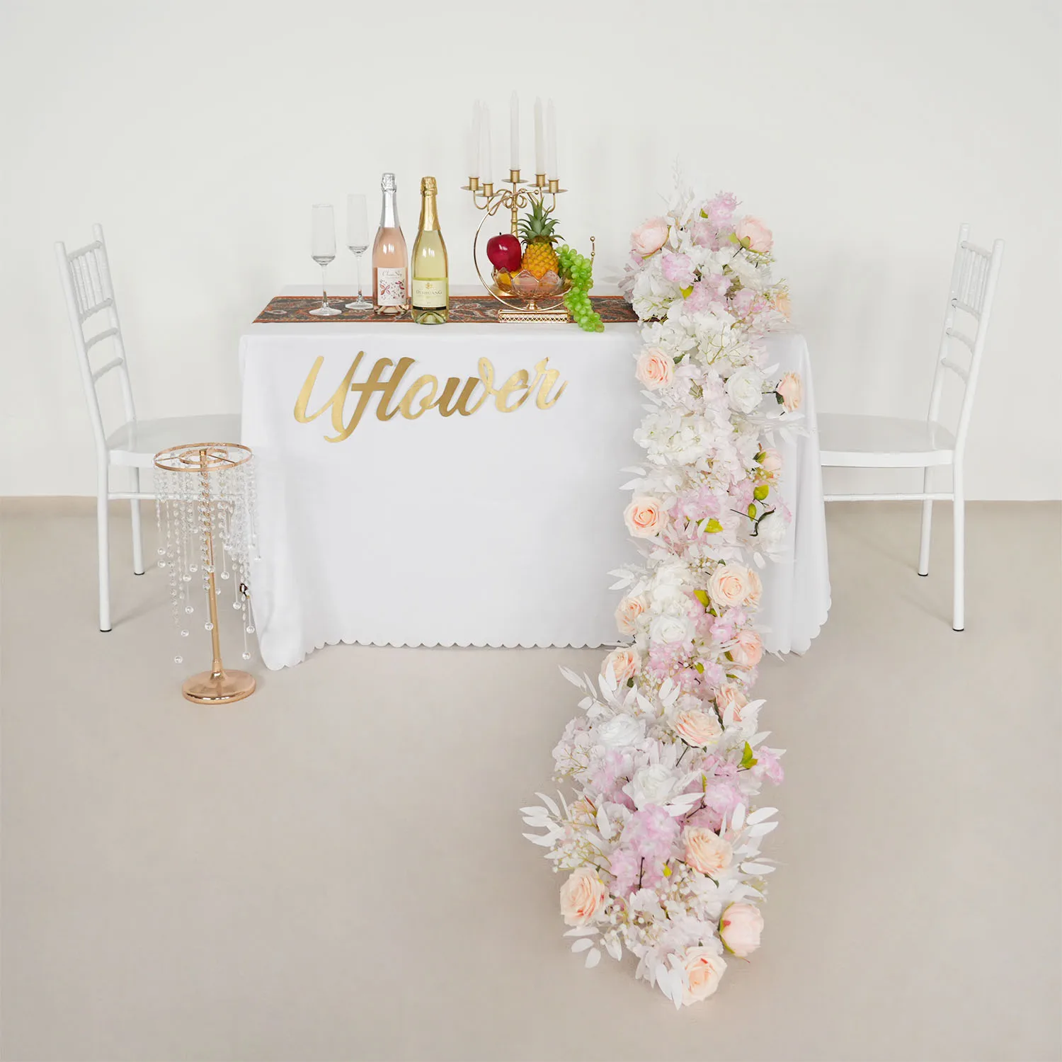 

Uflower 2m/1m Luxury Pink White Rose Artificial Flowers Wedding Backdrop Arch Decor Flower Row Event Props Flower Arrangement