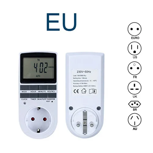 Elektronische digitale tijdschakelaar 24 uur cyclisch EU UK AU US BR FR stekker keuken timer stopcontact programmeerbare timer socket 220V