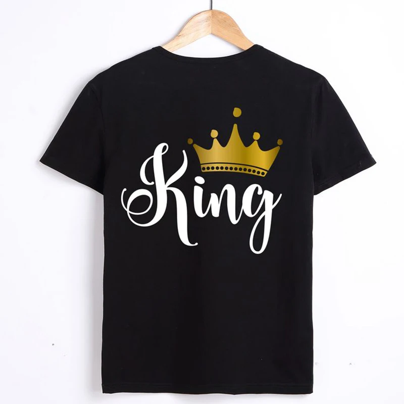 Queen King printed hoodie jacket for couples, 100% cotton plus size short sleeved T-shirt O-Neck Casual Summer Long