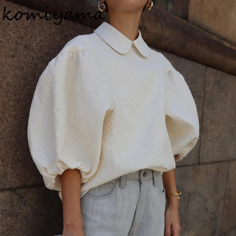 Komiyama Spring Summer Chic Lantern Sleeve Top Quality Elegant Temperament Blouses Femme High Level Turn Down Collar Shirts