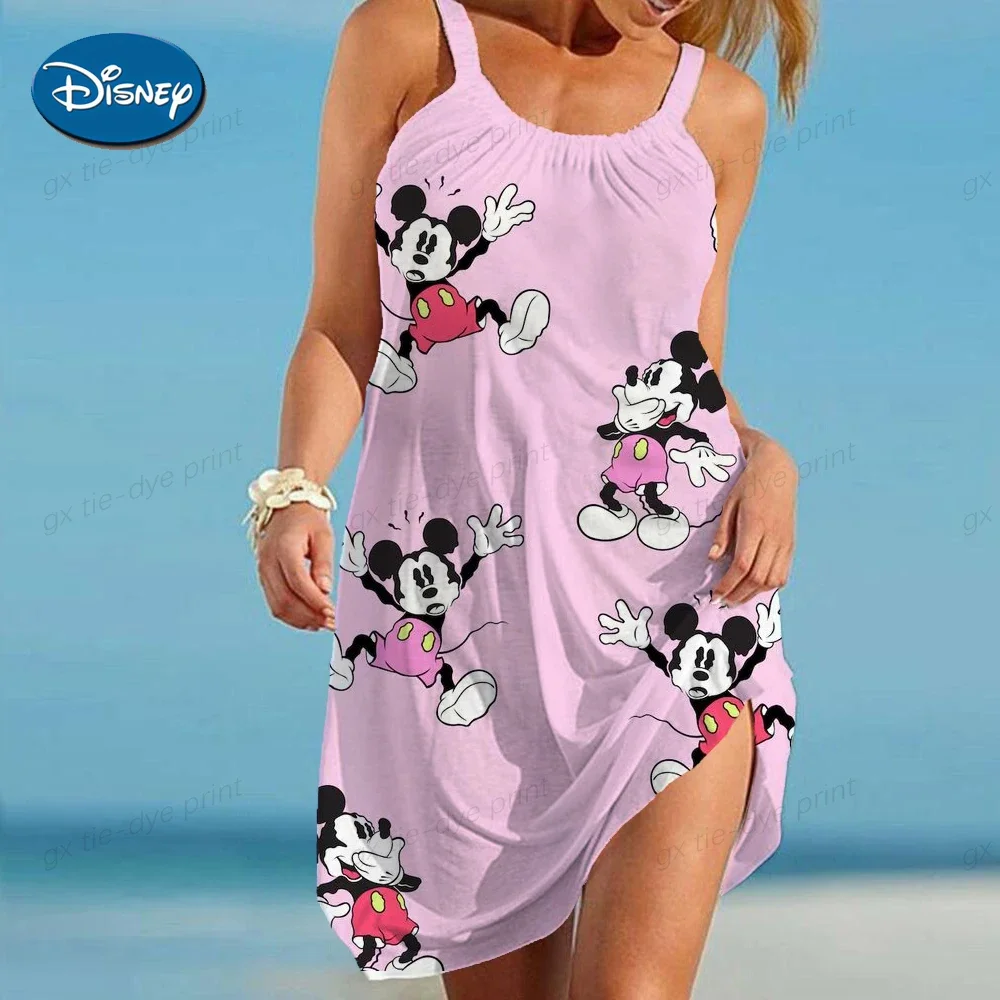 Disney Minnie Mickey Mouse Sexy Spaghetti Strap Loose Dress Women 2024 Summer Boho O-neck 5xl Party Casual Dresses Robe Femme