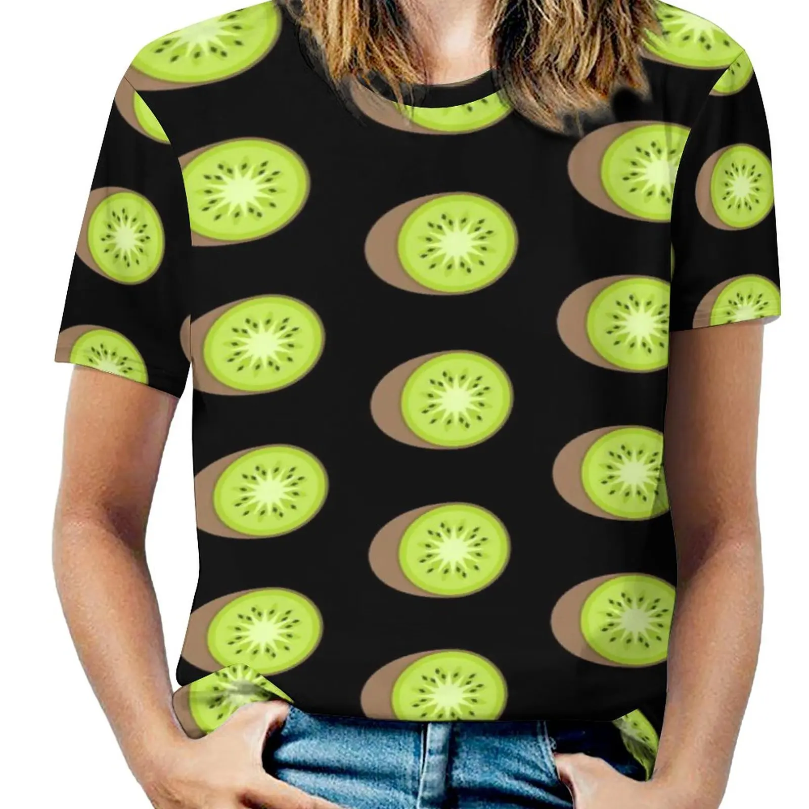 Vegetarian T-Shirt  Kiwi Fruit Elegant Oversize T Shirts Short Sleeves  Street Style Tees Women Beach Pattern Tops