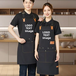 Tablier de cuisine avec logo personnalisé pour hommes et femmes, uniforme de chef, restaurant, bar, magasin, cafés, studios de beauté, nouvelle mode