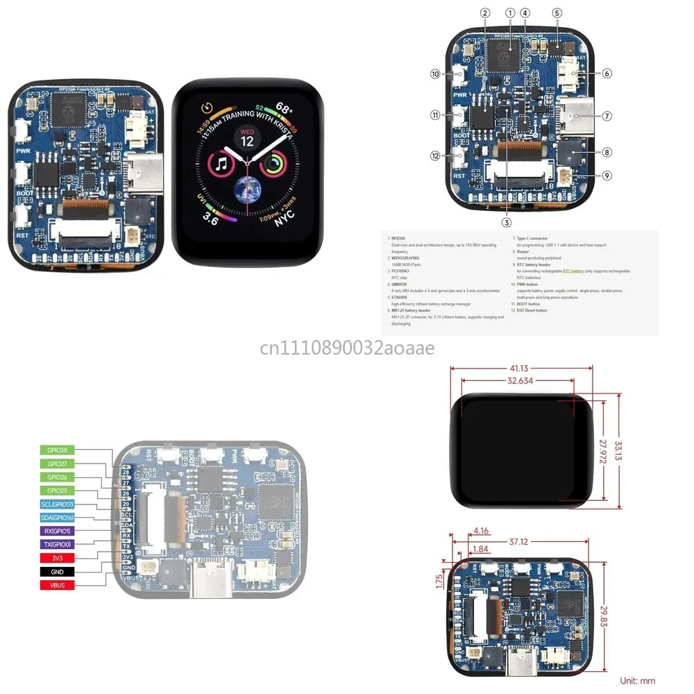 1.69-inch rounded LCD touchscreen RP2350 microcontroller development board