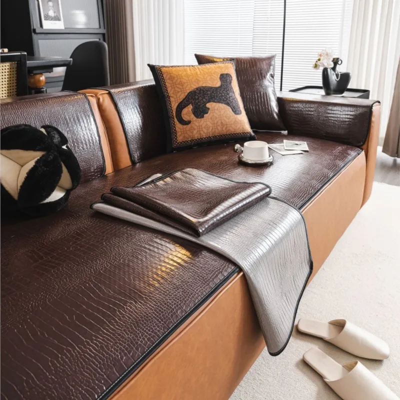 2024 Autumn Winter Home Non-slip Living Room PU Leather Sofa Cushion Couch Sofa Covers Waterproof Slipcover Funda Sofa Mats