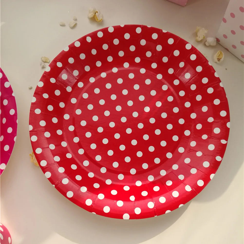

20pcs 7Inch Disposable Paper Plates Dot Party Wedding Birthday Decoration Red Party Supplies Cake Tray Tableware Lead Free
