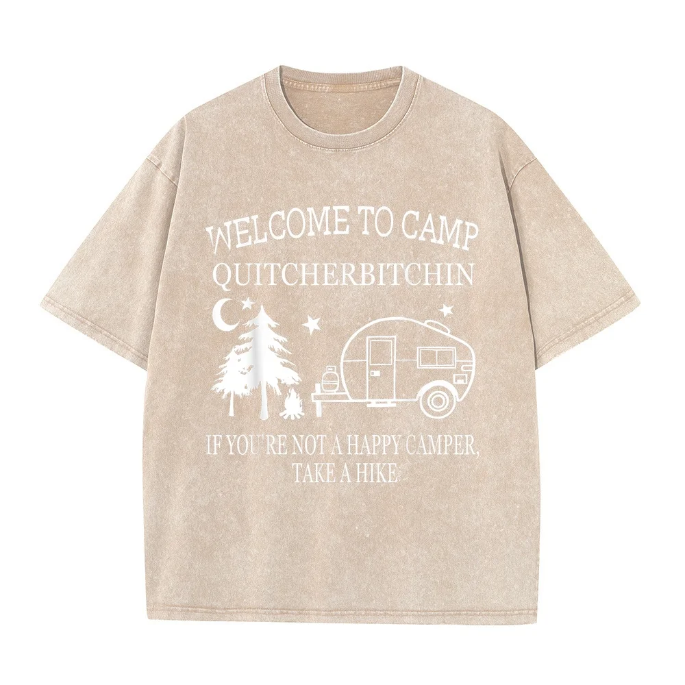 Funny Welcome To Camp Quitcherbitchin Black Unisex Adult Classic Fit Modern Crew Neck Short Sleeve T-Shirt Small Camping 빅사이즈