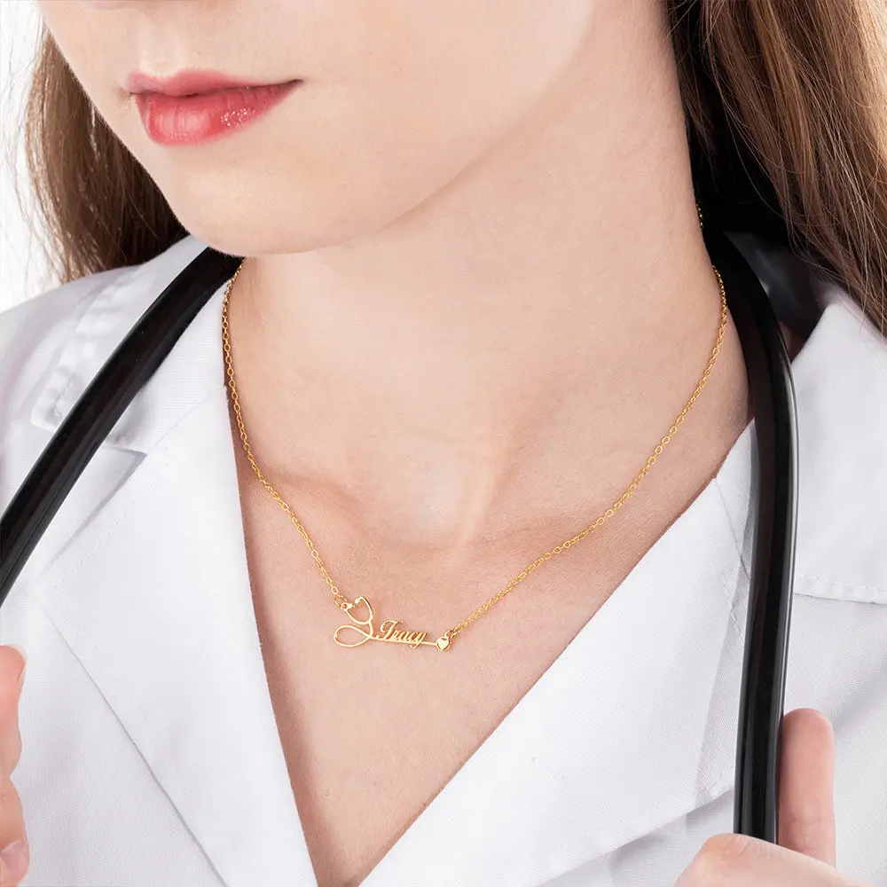 Custom Stethoscope Necklace Personalized Name Choker Bespoke Nurse Necklaces For Women Men Stainless Steel Jewelry Medical Gifts