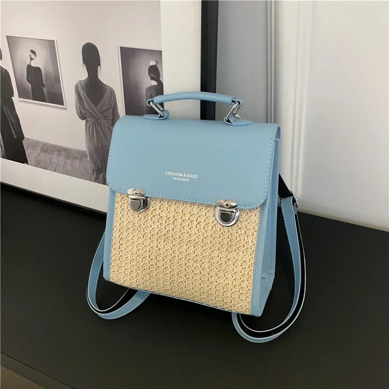 High Quality PU Straw Fashion Backpack Simple Versatile Crossbody Bags for Women 2024 Designer New Summer Large Capacity