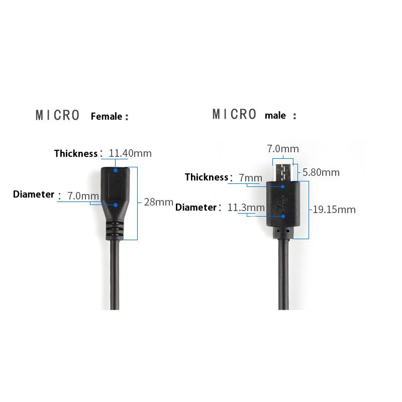 2pin 4pin Micro USB maschio/femmina per aprire il cavo del connettore del cavo di ricarica dei dati di alimentazione a 2 Core 4 Core