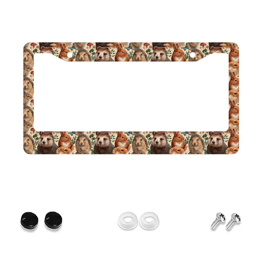

1pc Brown Forest Animal Pattern 2-Hole License Plate Frame, Aluminum Material, 6x12 Inches, with Screw Set, Retro Novelty Car D