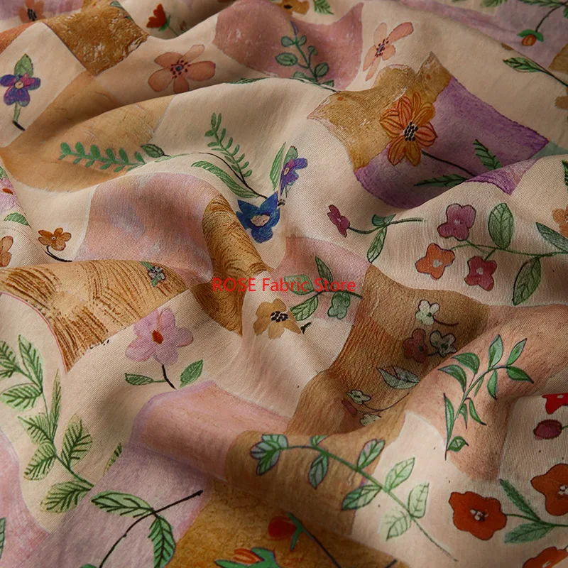 1 meter Digital Printing Floral Patchwork Brocade Fabric Spring Summer Dress Clothes Clothing Handmade DIY Sewing Cloth