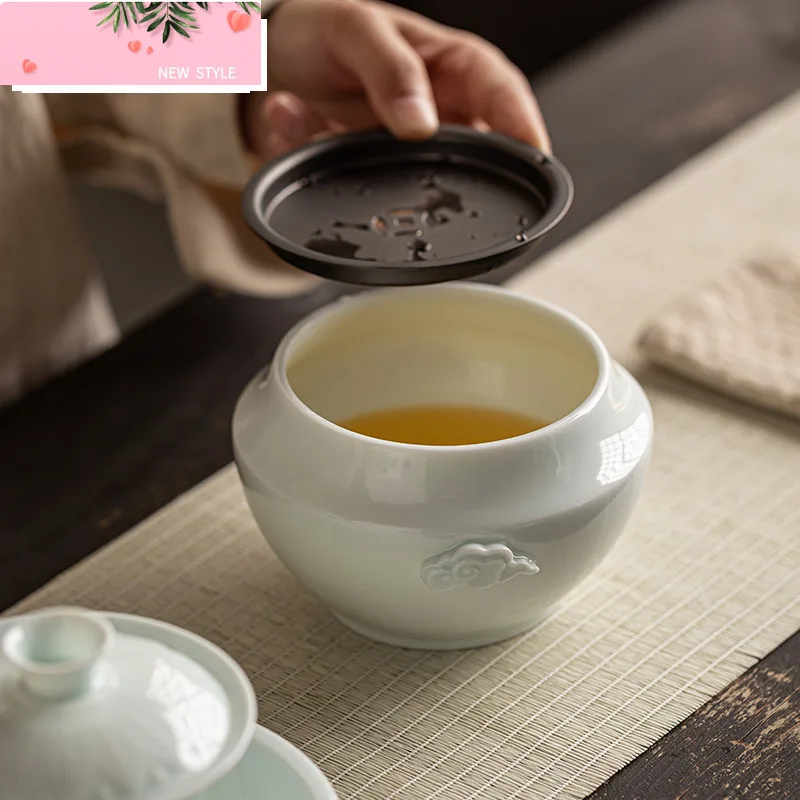 

550ml Hutian Kiln Shadow Green Porcelain Jianshui Retro Tea Wash Writing-brush Washer Water Washing Slag Tank Chaxi Ornaments