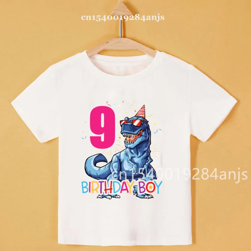 New children's dinosaur birthday number 1-10 cartoon T-shirt boy girl dinosaur number name T-shirt can be customized number name