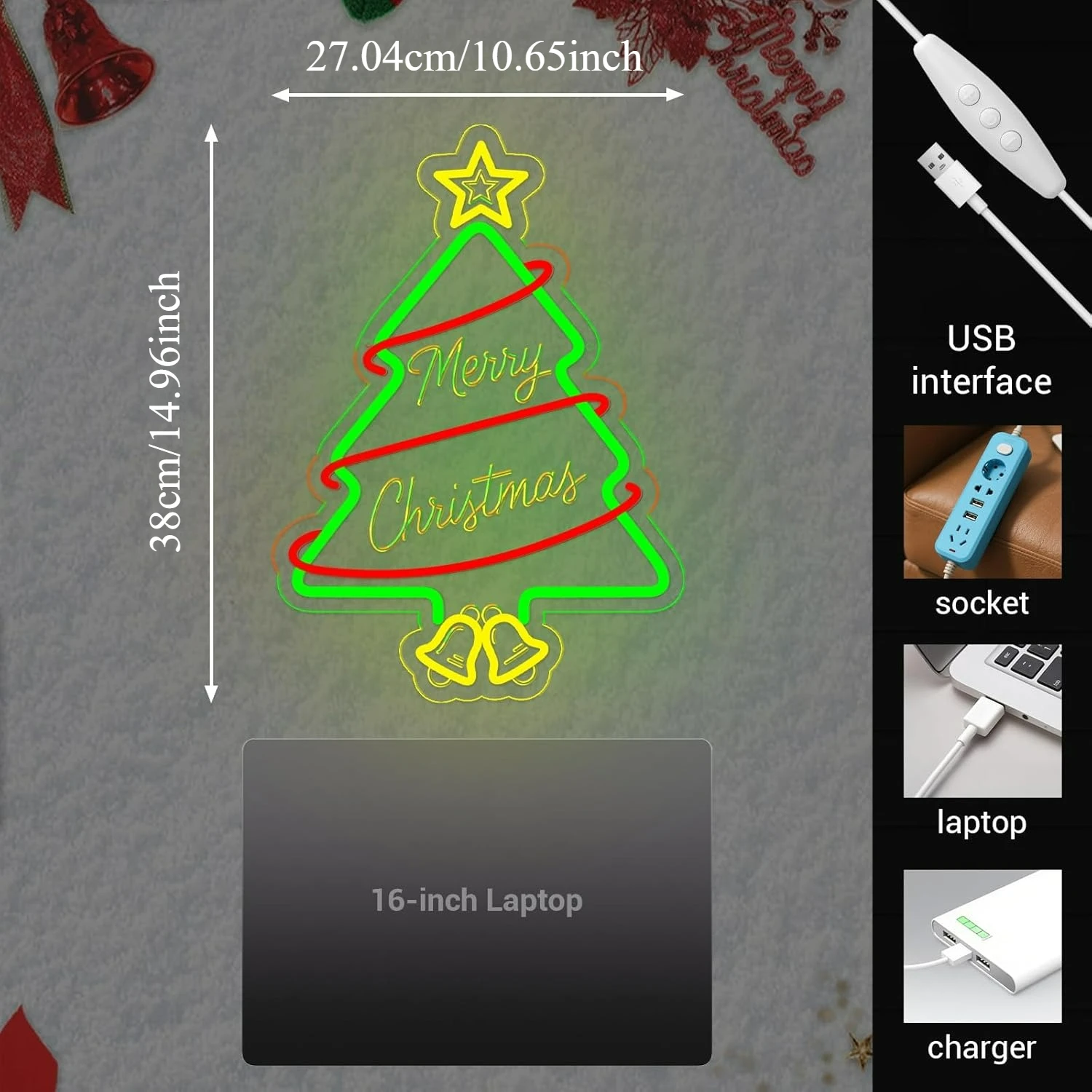 Árvore de natal sinais de néon alimentado por usb sinal de néon para decoração de natal luzes da janela do feriado quarto sala estar decorações para casa