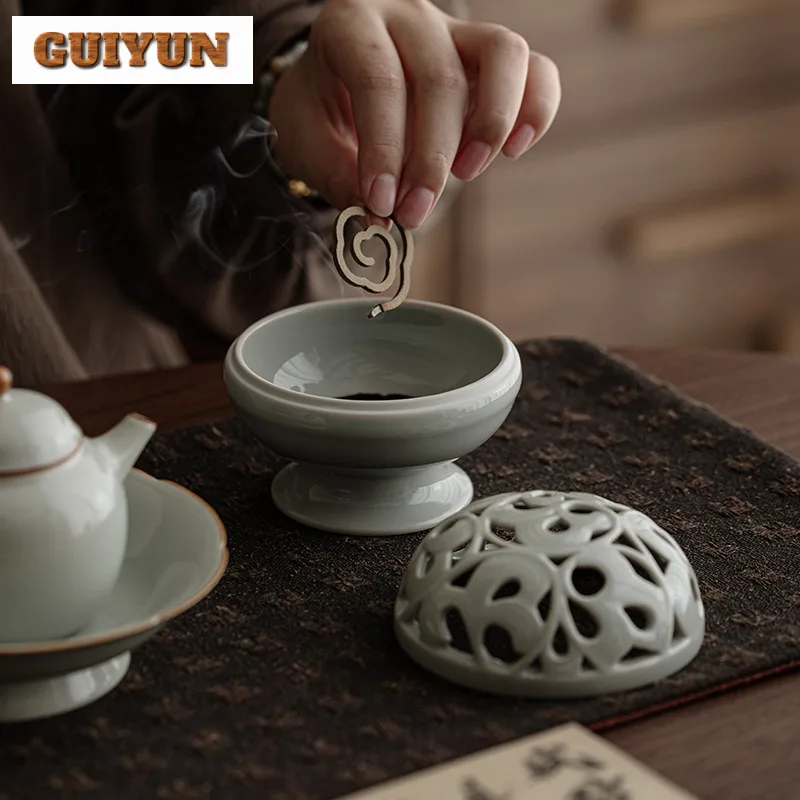 العتيقة نمط الأخضر الصقيل حامل البخور الجمالية زن حديقة البخور المعلقات عززات مبخرة حفل الشاي اكسسوارات الحرفية