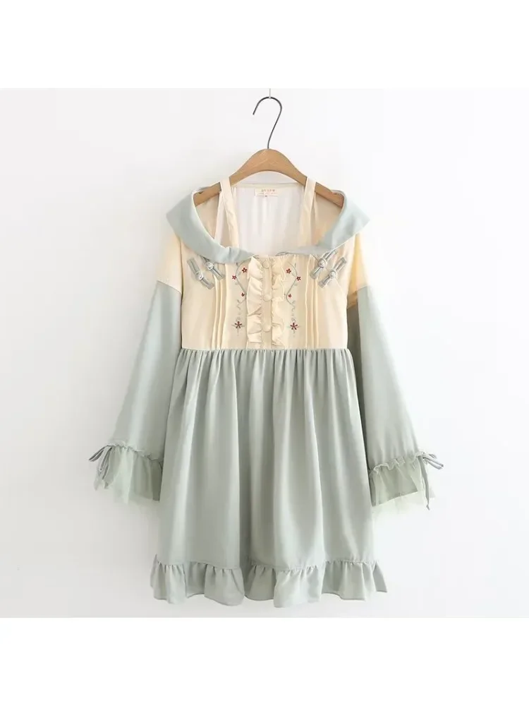 

Lolita Kawaii Fashion Party Dress Girls Christmas Green Cute Mesh Lace Casual Autumn Bandage Princess Fairy Pearl Tulle Dresses
