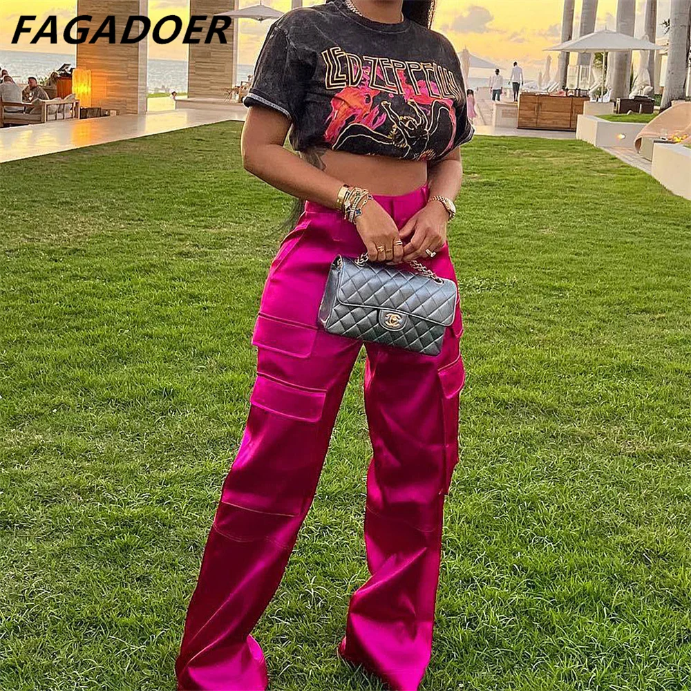 

FAGADOER Fashion Street Style Women High Waisted Pocket Loose Pants Casual Solid Color Bottoms 2023 New Female Clothing Pants