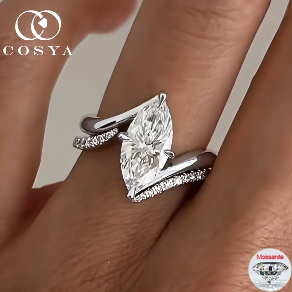 

COSYA комплект колец с муассанитом 3CT для женщин, стерлинговое серебро S925, сертифицированное GRA, обручальное кольцо, тонкое блестящее еврейское кольцо