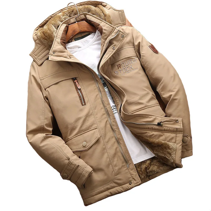 Men's Padded Jacket Mid-length Loose Large Size Winter Plus Velvet Thickened Middle-aged and Elderly Padded Jacket Jacket