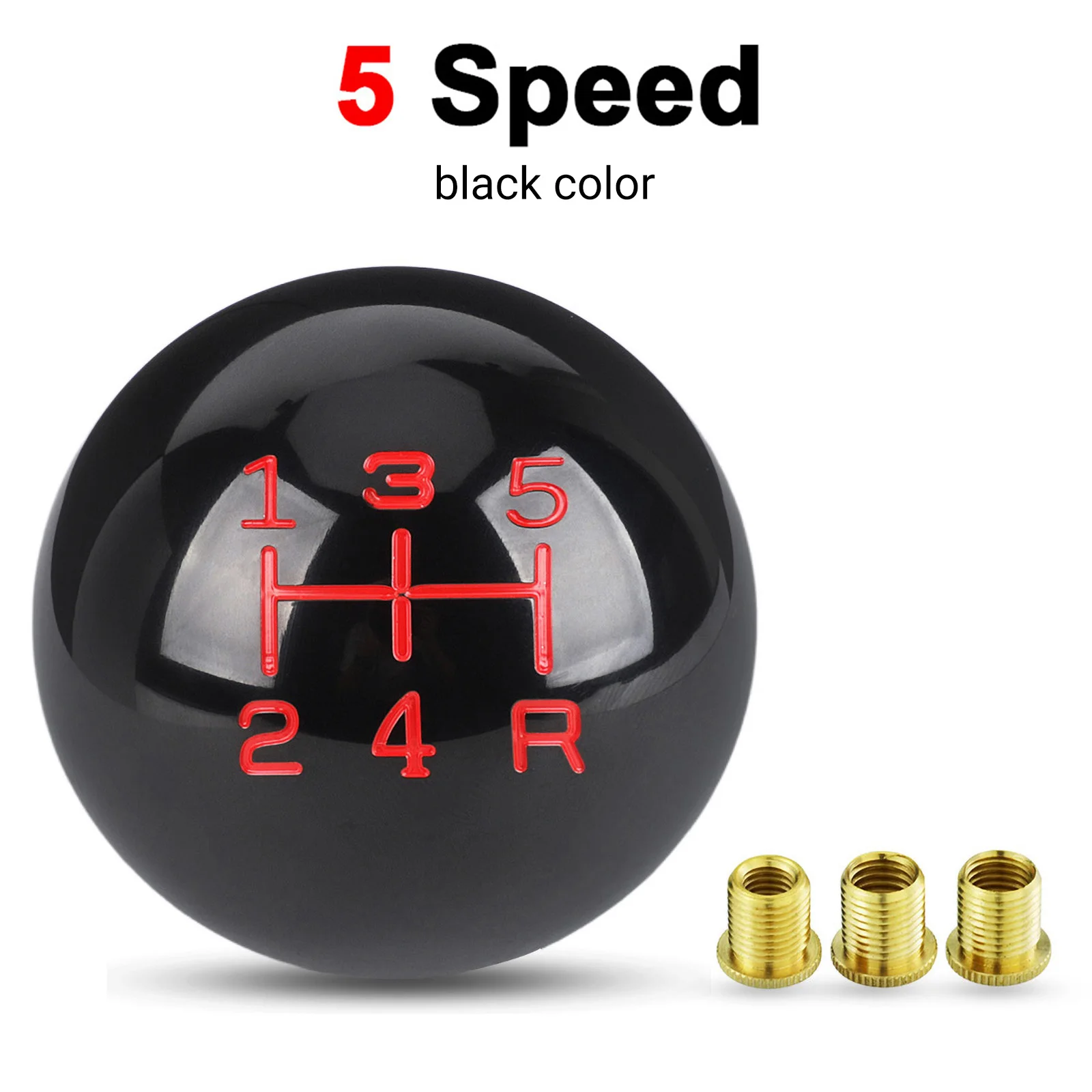 

Universal New 5 Speed Gear Shift Knob Black With M8*1.25 M10*1.25 M10*1.5 Adapter Replacement Shifter Round Ball Car Shift Heads