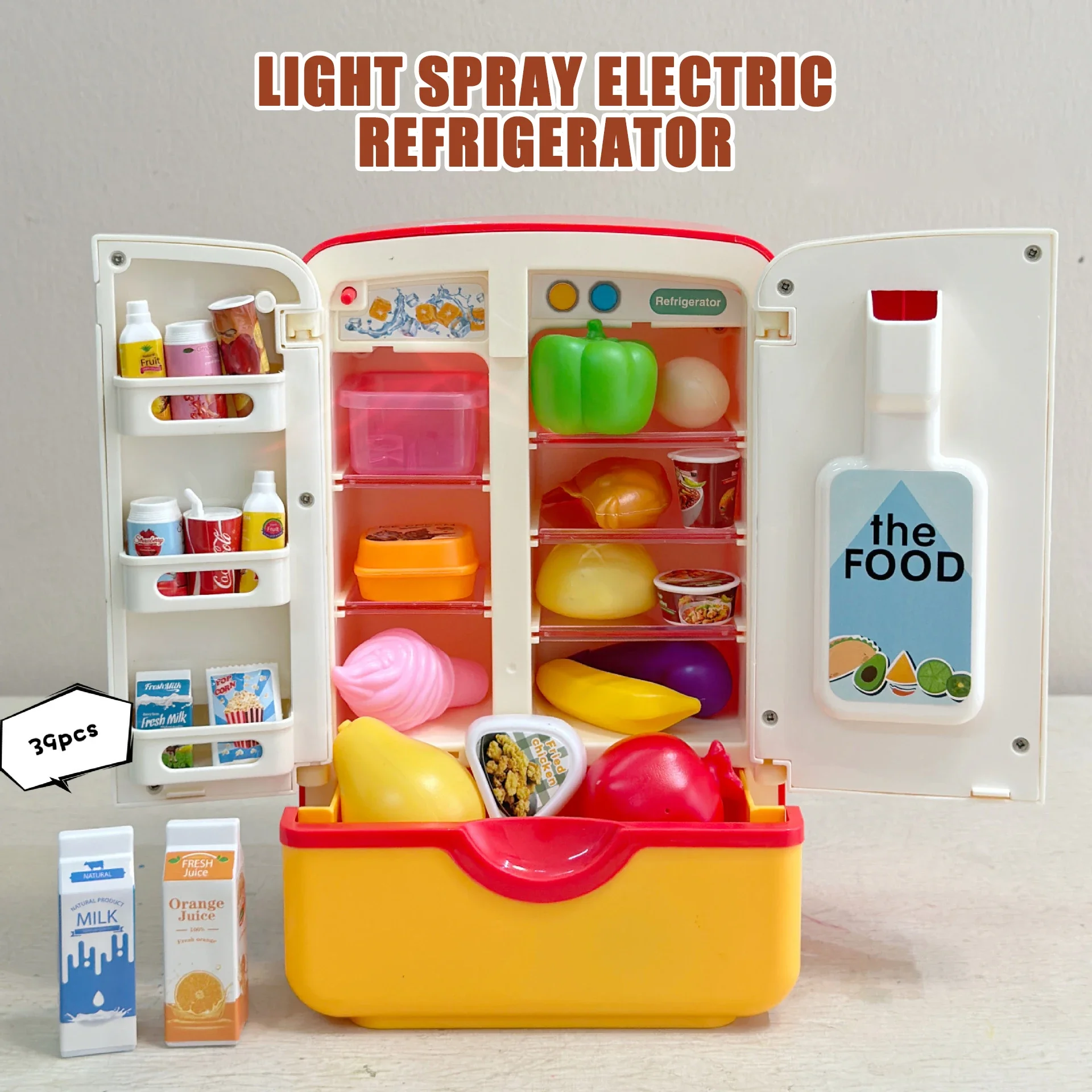 Kids Spray Refrigerator with Light Furniture Kitchen Toys Simulation Accessories for Doll Pretend Play Toys Children Gift