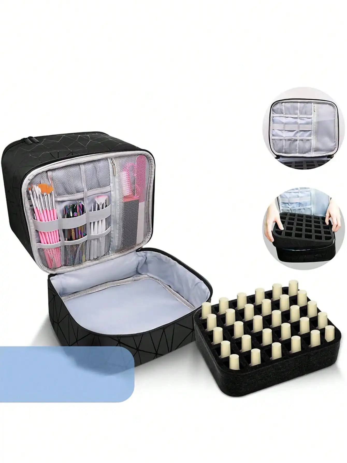 Sac de rangement portable double couche pour vernis à ongles, boîte de rangement pour huiles essentielles, sac multifonction pour femmes