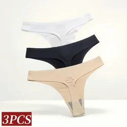 3Pcs/Set G-string Panties Women Ice Silk Underwear Female Bikini Sexy Lingerie Sports Seamless Thongs Solid Color T-back