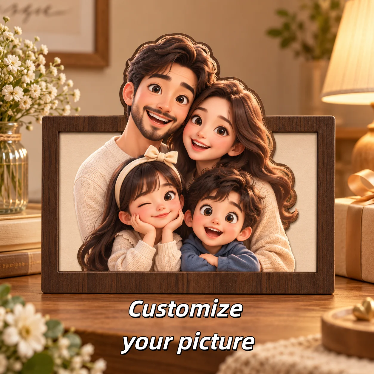 Custom Wooden Shape Standee Personalied Cutout Photo Display Keepsake Decor Gift for Home Shelf Desk Family Memory Best Friend