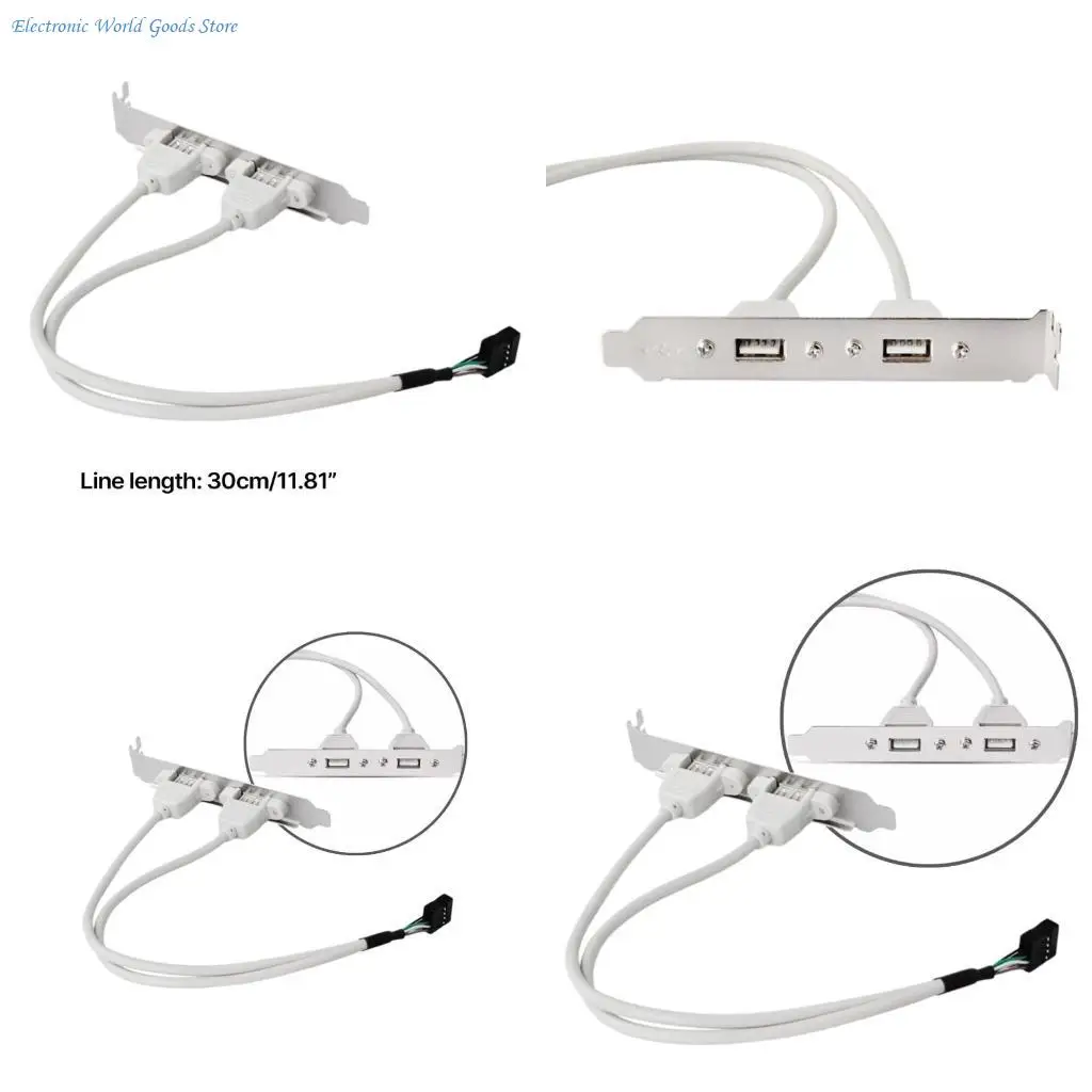 A3PD 2 Port USB 2.0 to 9 Pin Extension Cable for Computer Mainboard Header Bracket