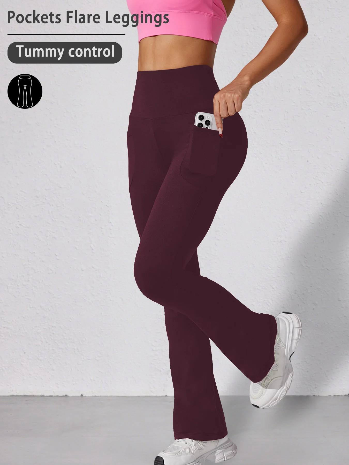 

Брюки-клеш с высокой талией для женщин, очень мягкие, с карманами, с эффектом утягивания живота, непрозрачные, для йоги, бега, дома и повседневной носки