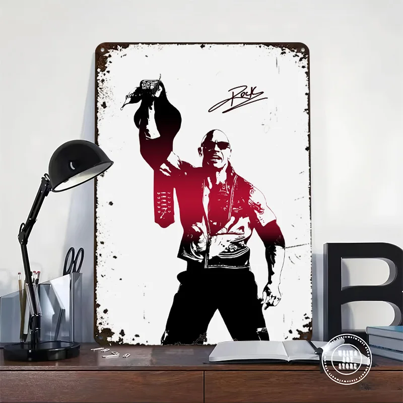 The Rock Champion Illustration Poster Customized Wall Art Vintage Metal Signs Retro Tin Plaque for Man Cave Home Decorations