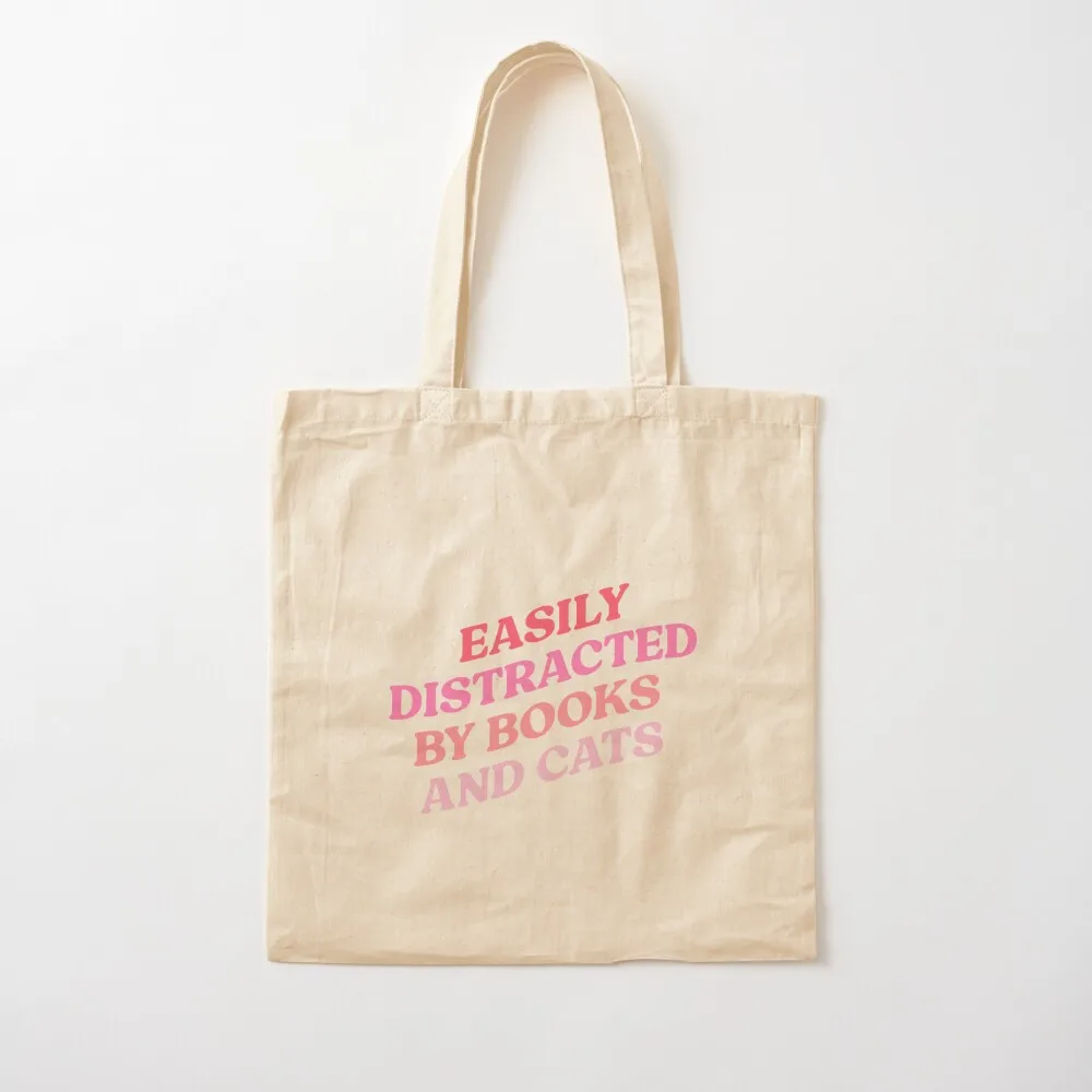 

Easily distracted by books and cats Tote Bag Woman shopper bag shopping cart bags custom tote bag Canvas Tote