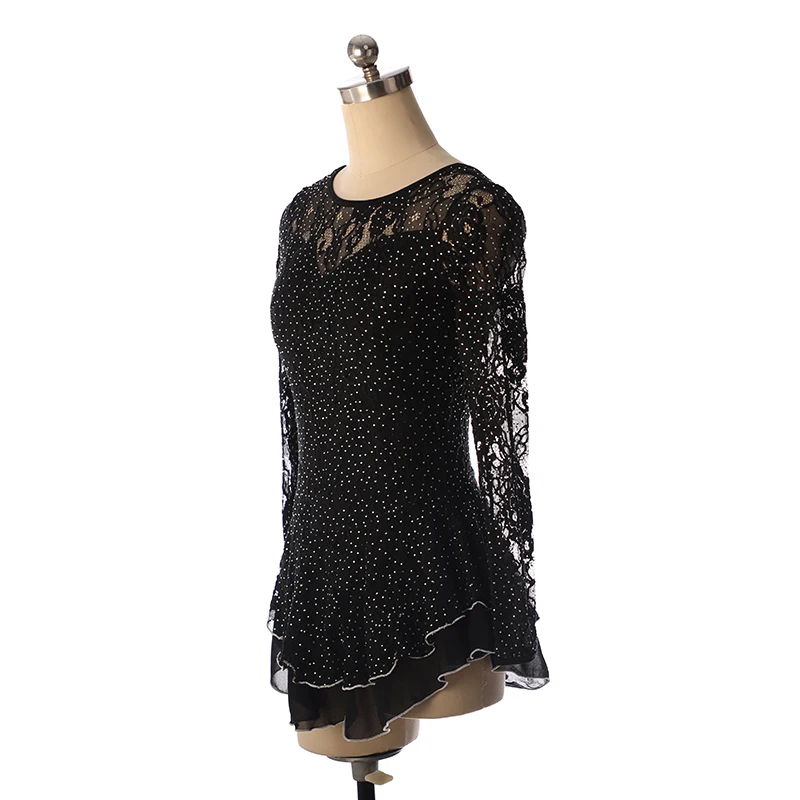 Figure skating performance costume for children, adults, and girls, grading competition, black lace shiny multi diamond