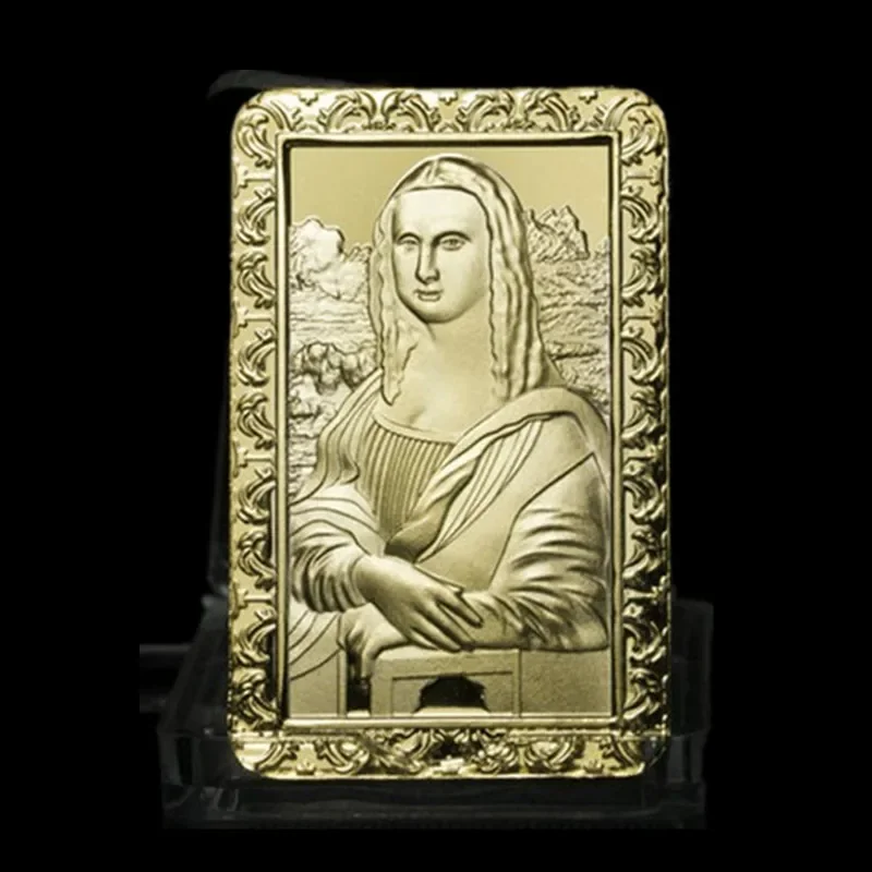 3 pcs The Monalisa bullion bar 1 OZ 24K real gold plated ingot badge 50 mm x 28 mm ingot collectible home decoration bars