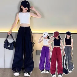 5-14Y Kids Hip Hop Joggers Pants  Girls Cargo Pants Teenage Straight Trousers High Waist Vintage Casual Streetwear Baggy Pants