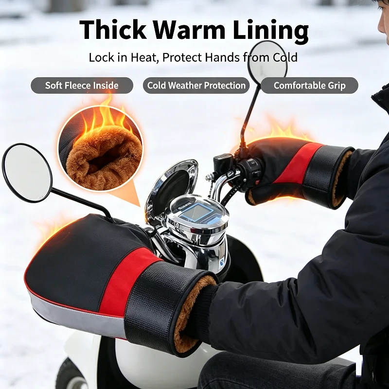 Motorcycle Handlebar Muffs Winter Windproof Waterproof Gloves FOR Motorcycle Scooter E-bike Tricycle Reflective Hand Protector