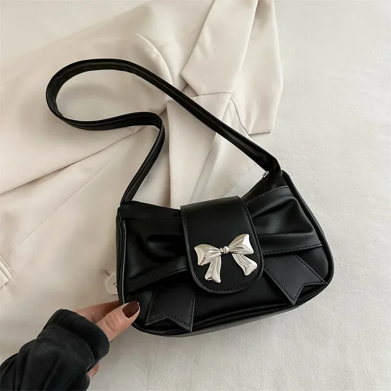 

2025Trendy Bow Shoulder Bag Handbag Casual Underarm Bag Daily Commuting Bags PU Leather Lady Banquet Bag Business Women's Bags