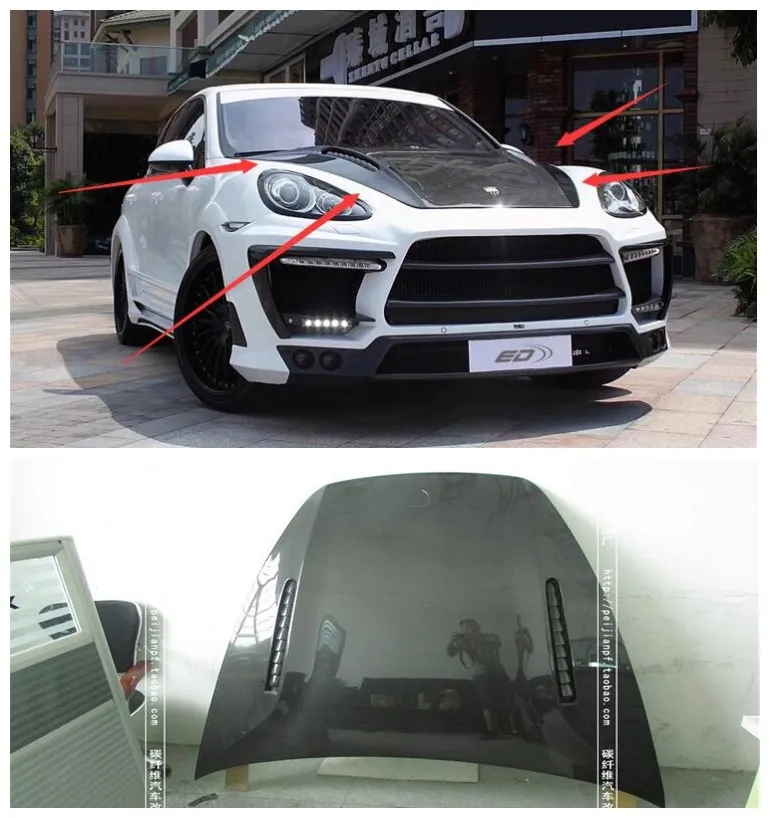 

Fits For Porsche Cayenne 958 2011 2012 2013 2014 Real Carbon Fiber Clear Glass Front Splitter Bumper Engine Hood Vent Cover