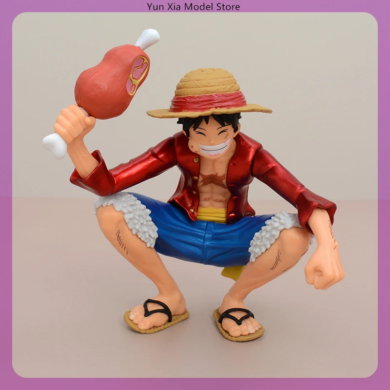 

15cm One Piece Luffy Squat Posture Eat Meat Anime Action Figure Model Statue Collection Desktop Decoration Ornament Toys Gifts