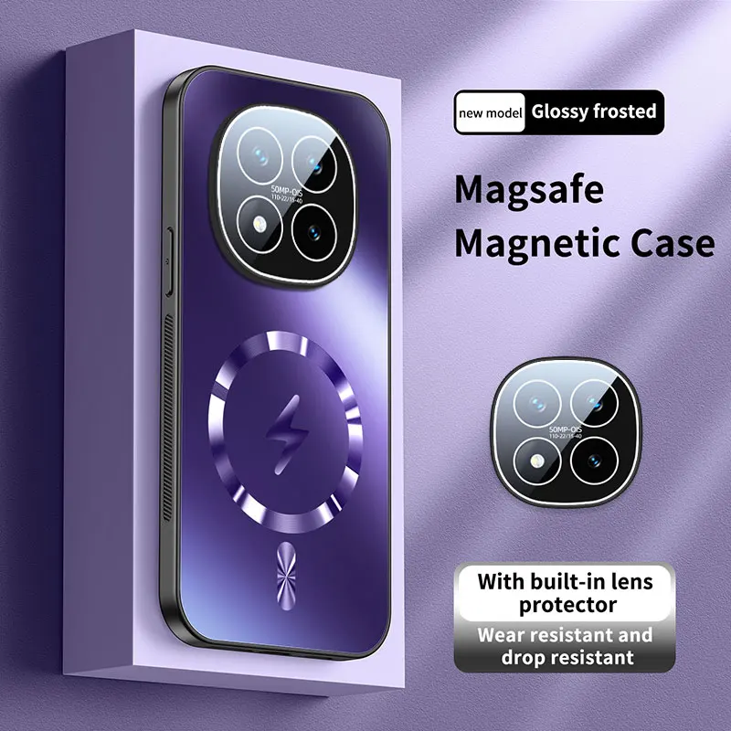 

For Xiaomi POCO X7 Redmi Note 14 Pro 5G Magnetic Case Camera Lens Film for Magsafe Wireless Charging Matte Frosted Back Cover