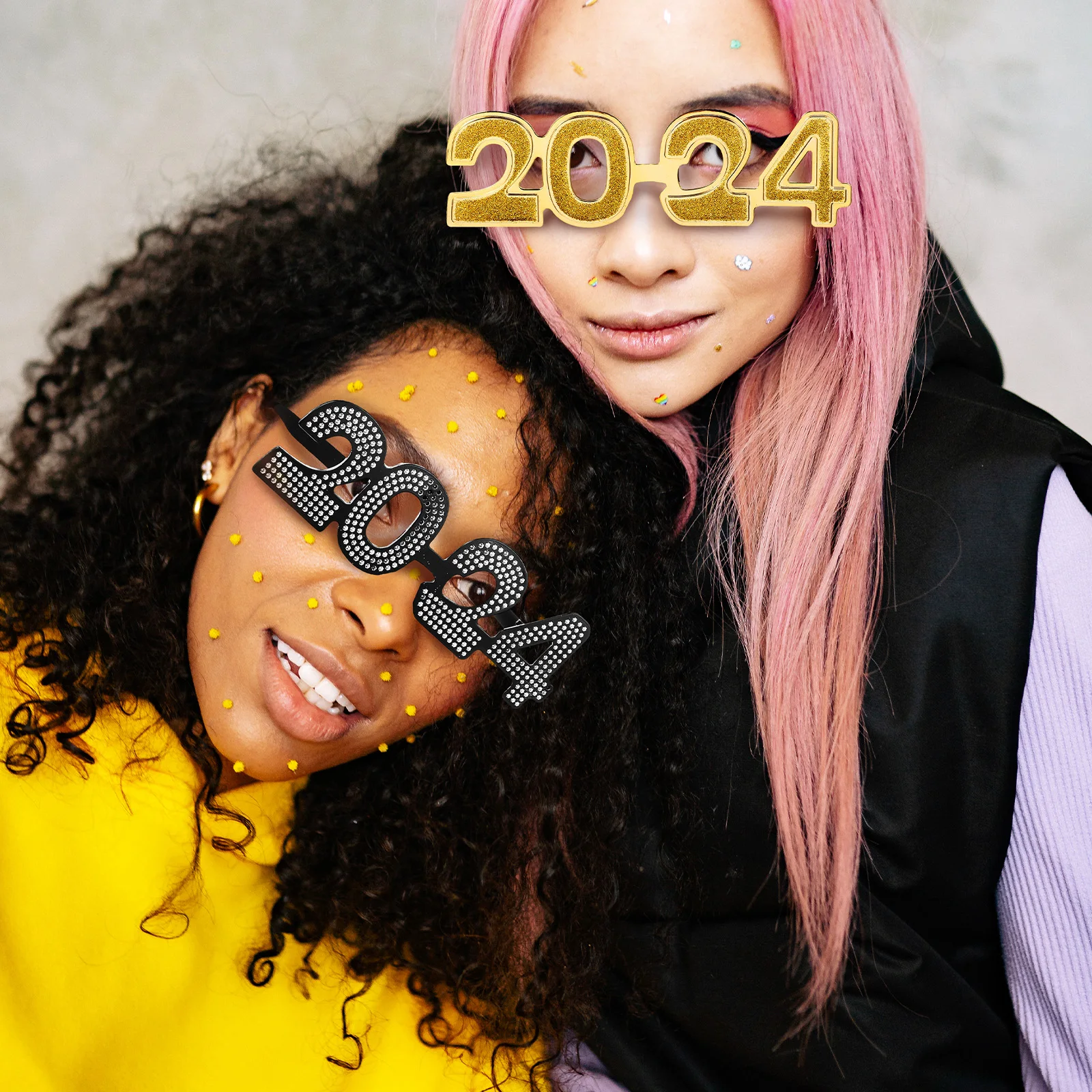 

New Year Party Eyeglasses 2024 Electroplated Sticky Powder Digital Decorative 5pcs (gold/silver/blue/black/rose Red Colors) Man