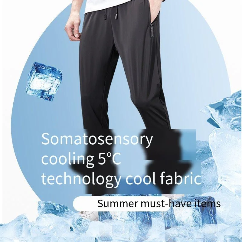 SKAH-pantalons glacés à séchage rapide, pantalons à taille élastique pour hommes, doux pour la peau, frais et respirants, printemps et été