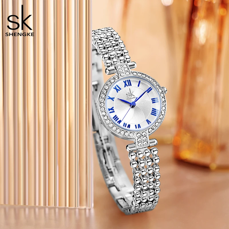 Shengke-Montre-bracelet à quartz étanche pour femme, horloge argentée, date automatique, mode pour femme