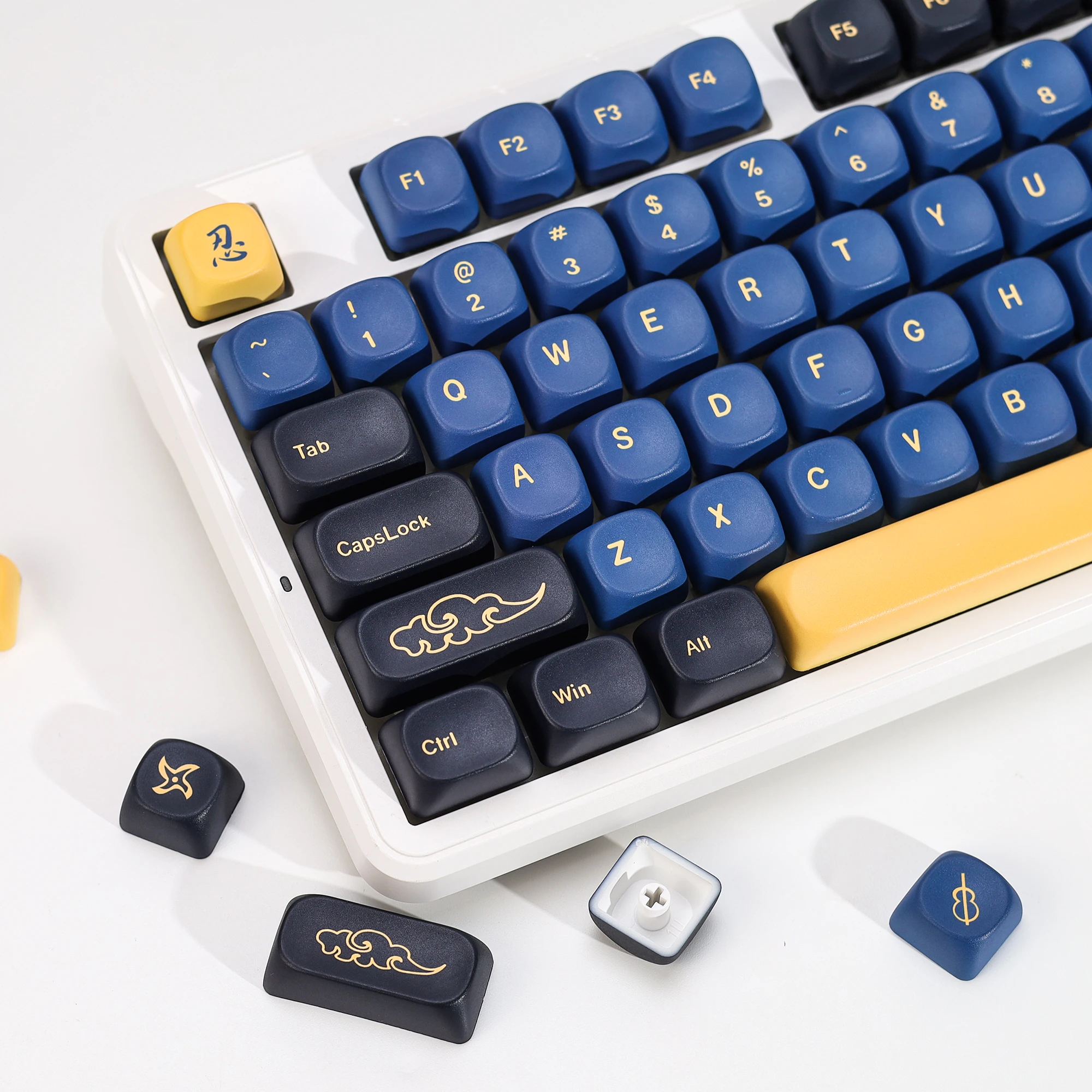KBDiy 131 Keys GMK Blue Samurai Keycaps Retro KOA MOA PBT Keycap Custom For Gaming Mechanical Keyboard Key Caps Set 75% 60% 61