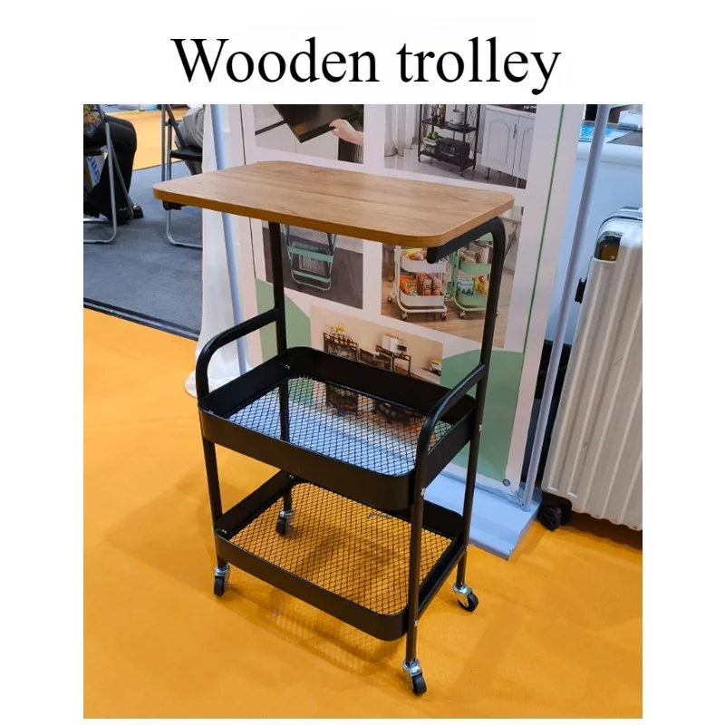 عربة خشبية طاولة قهوة متحركة لغرفة المعيشة أريكة تخزين طاولة شاي بعجلات رف غرفة النوم طاولة صغيرة #4