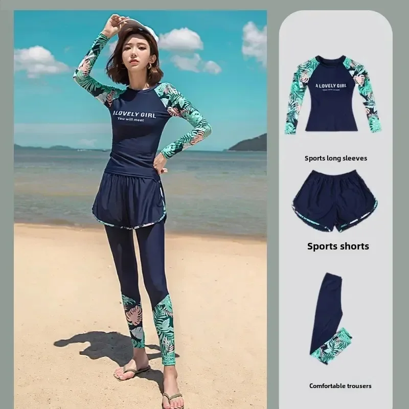 Women's Sporty Two-Piece Swimsuit Set Conservative Long Sleeve Sun Protection New 2024 Competitive Special Thermal Bath Swimwear